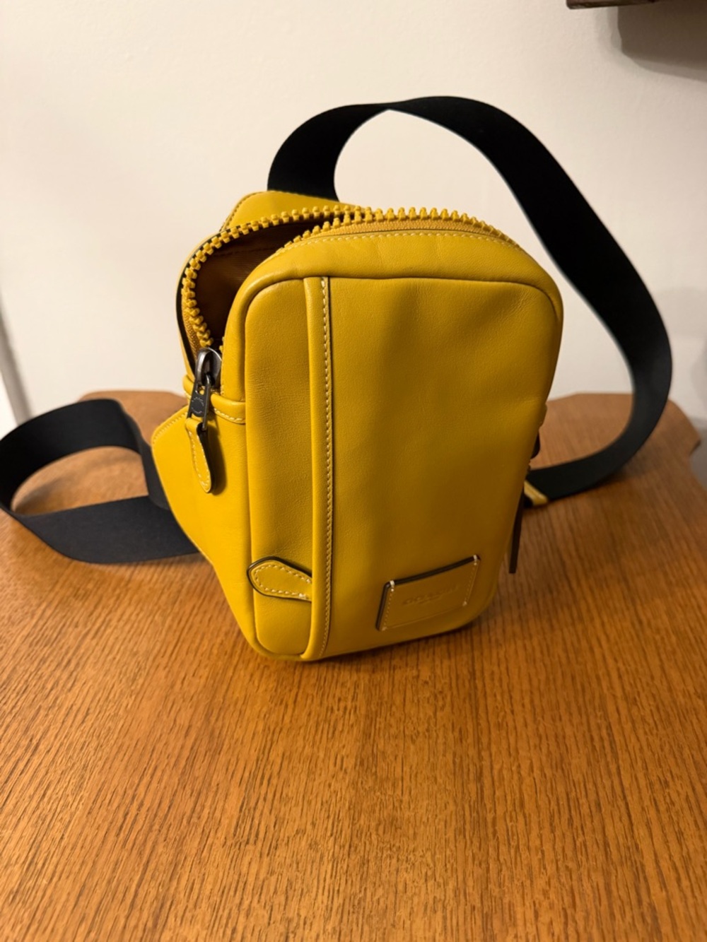 Coach Yellow Leather Belt Bag with Black Strap